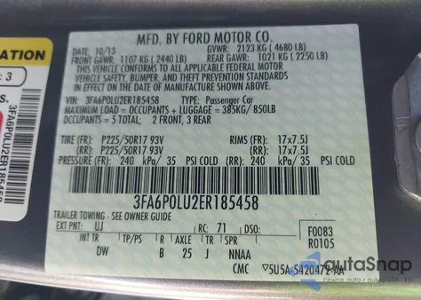 2014 Ford Fusion Hybrid Se z USA, uszkodzony, nr VIN 3FA6P0LU2ER185458
